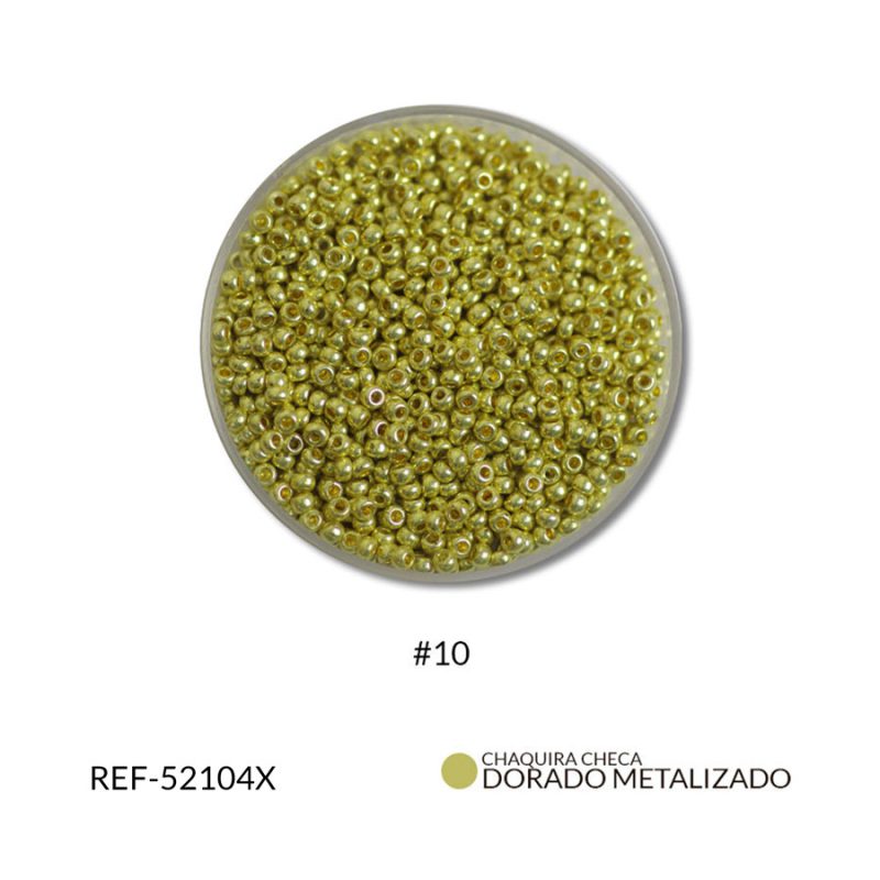 Chaquira checa perlado #10 color dorado metalizado / Paquete x 25 gramos / Ref-52104XP / Ref-52104XP