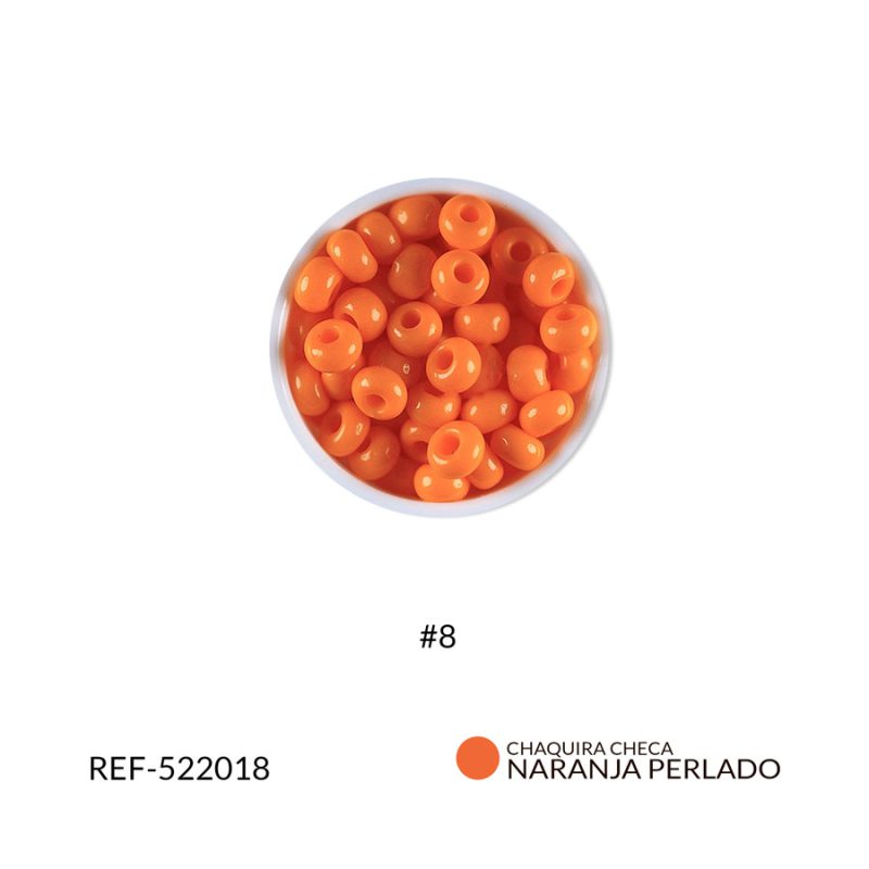 Chaquira checa color perlado naranja #8 / paquete x 25 gramos / Ref-522018P