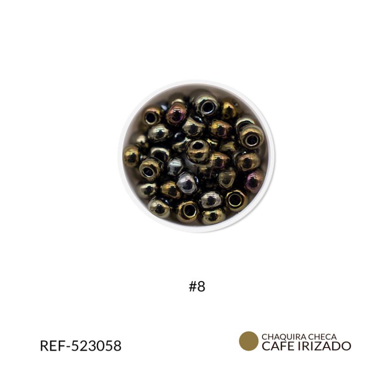 Chaquira checa color irisado cafe #8 / paquete x 25 gramos / Ref-523058P
