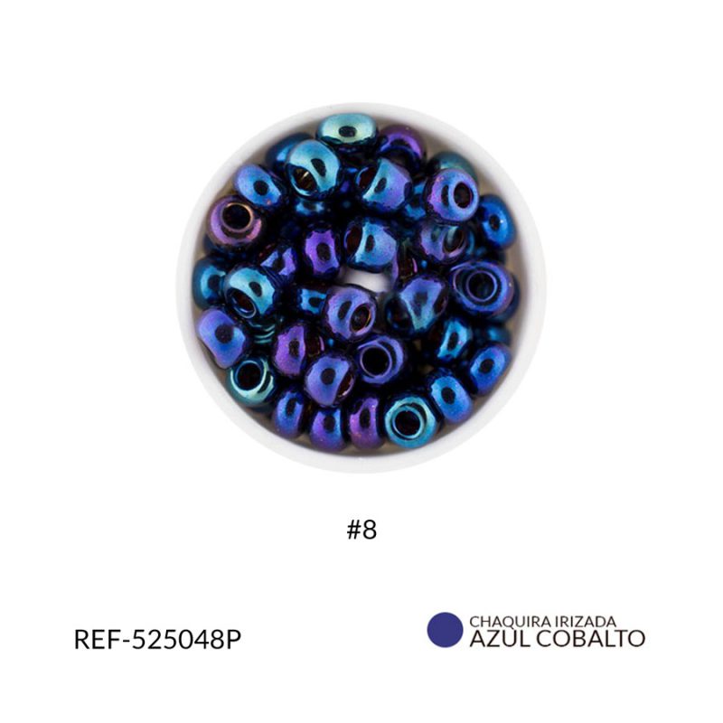Chaquira checa irizado azul cobalto #8 / paquete x 25 gramos / 525048P