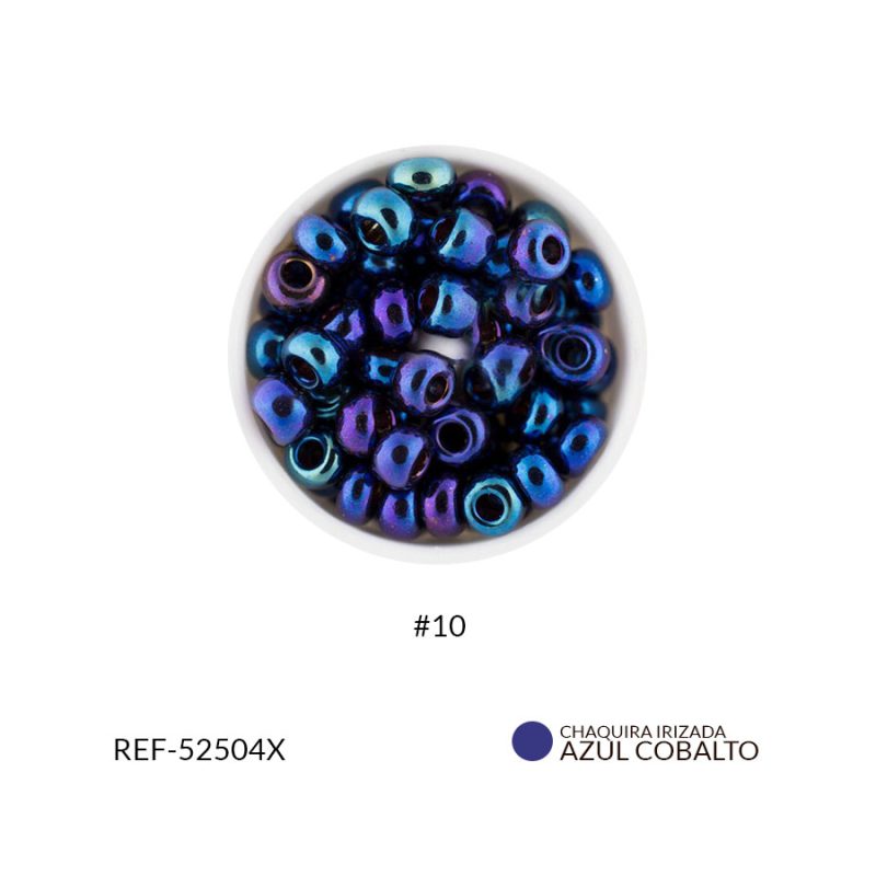 Chaquira checa #10 color azul irisado cobalto / Paquete x 25 gramos / Ref-52504XP