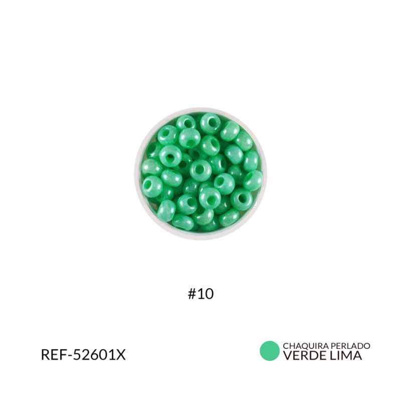 Chaquira checa perlado verde #10 / paquete x 25 gramos / Ref-52601XP