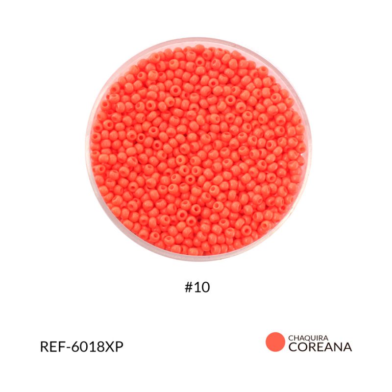 Chaquira coreana #10 naranja f mate / paquete x 25 gramos / Ref-6018XP / Ref-6018XP