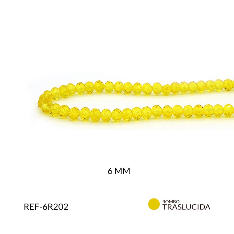 Rondela Traslucida 6 mm color amarillo / x sarta / Ref-6R202