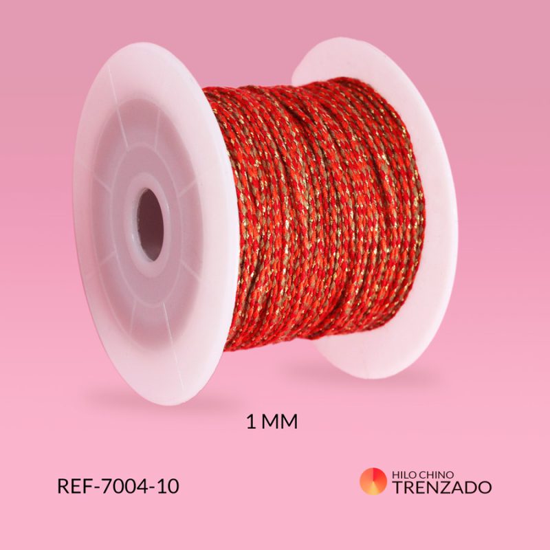 Hilo chino naranja-rojo-dorado trenzado con lurex 1mm / x rollo 25 metros aprox / Ref-7004-10 / Ref-7004-10