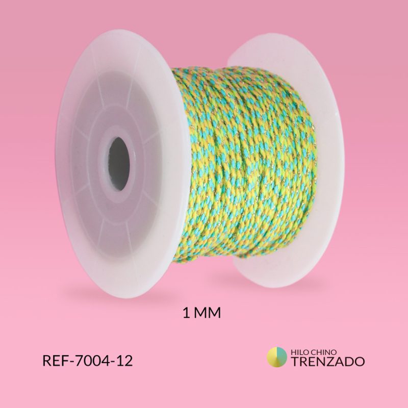 Hilo chino verde-amarillo trenzado con lurex 1mm / x rollo 25 metros aprox / Ref-7004-12 / Ref-7004-12