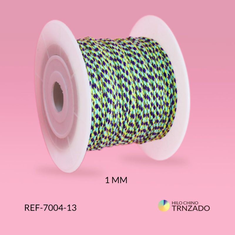 Hilo chino verde-azul turqui trenzado con lurex 1mm / x rollo 25 metros aprox / Ref-7004-13 / Ref-7004-13