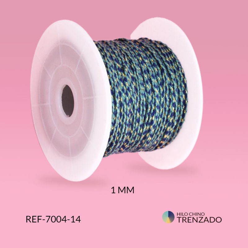 Hilo chino verde a-azul turqui-dorado trenzado con lurex 1mm / x rollo 25 metros aprox / Ref-7004-14 / Ref-7004-14