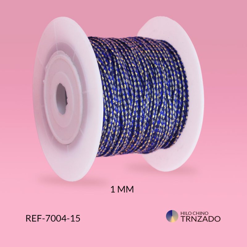 Hilo chino azul rey-gris-dorado trenzado con lurex 1mm / x rollo 25 metros aprox / Ref-7004-15 / Ref-7004-15