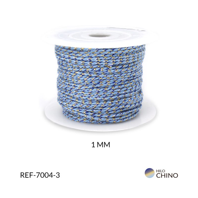 Hilo chino trenzado con lurex 1 mm color Azul Hortencia / x rollo / Ref-7004-3 / Ref-7004-3