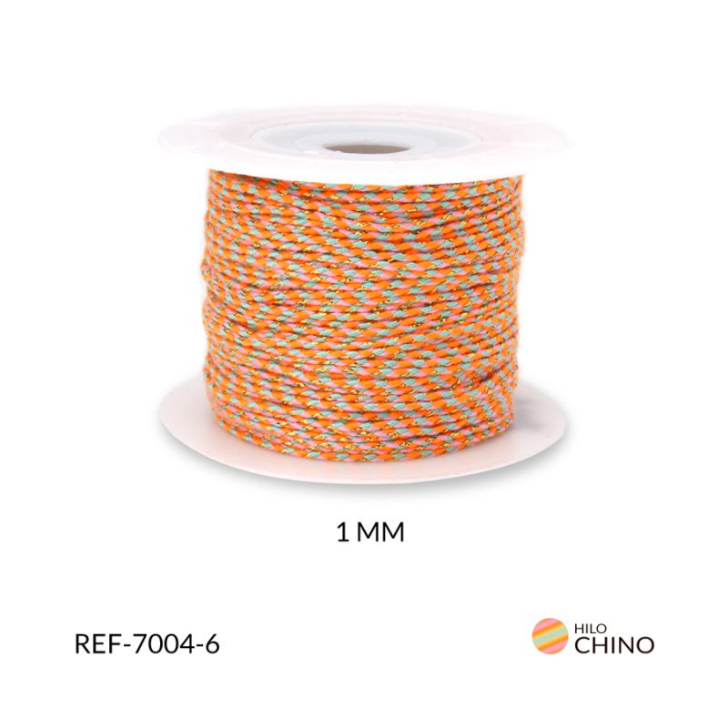 Hilo Chino trenzado con lurex 1 mm color naranja / x rollo / Ref-7004-6