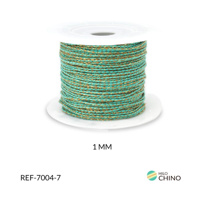 Hilo chino trenzado con lurex 1 mm color verde menta / x rollo / Ref-7004-7 / Ref-7004-7