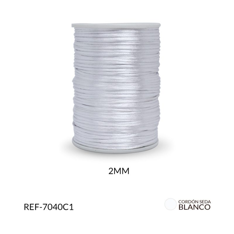 Cordón seda blanco 2mm /  rollo x 130 mt aprox / Ref-7040C1 / Ref-7040C1