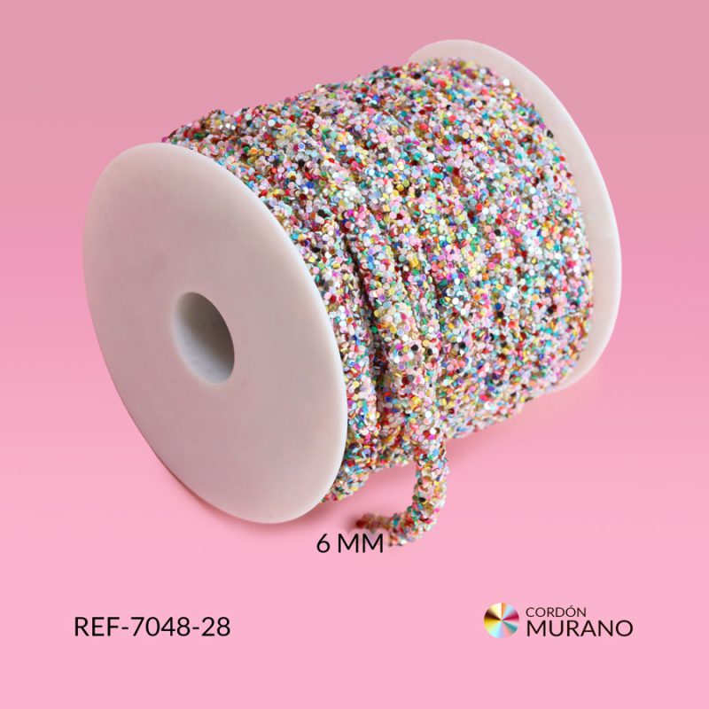 Cordon murano mixto colores fuertes 6mm / x metro / Ref-7048-28 / Ref-7048-28
