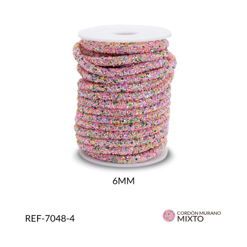 Cordón murano rosado mixto 6mm / x metro / Ref-7048-4 / Ref-7048-4