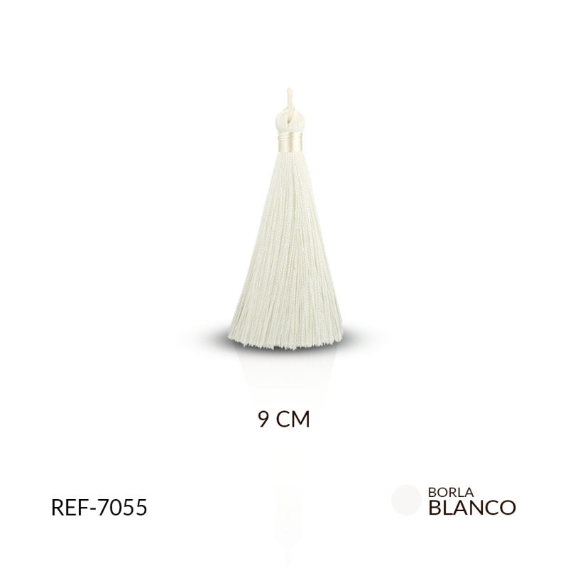 Borla hilo cordón 9cm color blanco / x par / Ref-7055C1 / Ref-7055C1