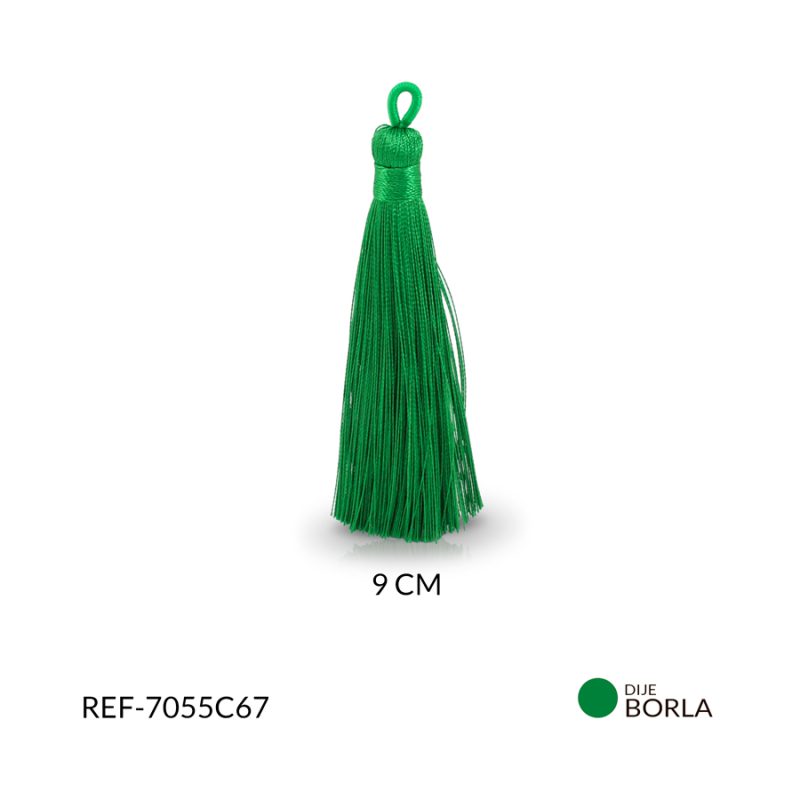 Borla verde hilo cordón 9 cm / x par / Ref-7055C67 / Ref-7055C67