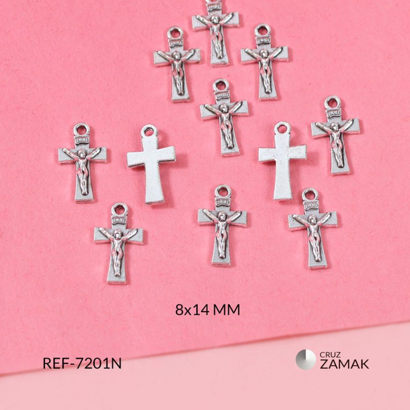 Cruz zamak cristo denario 8x14mm / paquete x 12 unidades / Ref-7201N / Ref-7201N