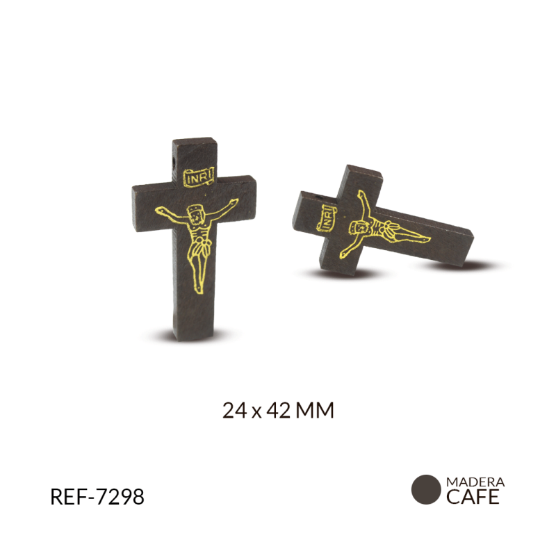 Cruz madera cristo estampado 24x42mm / paquete x 12 unidades / Ref-7298 / Ref-7298