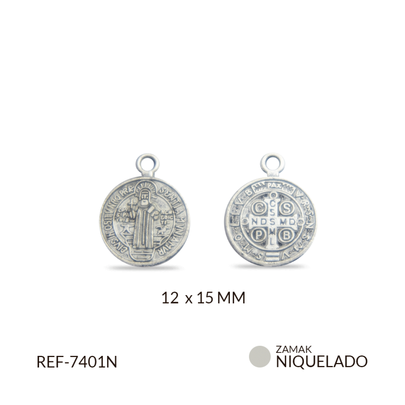 Medalla zamak San Benito 12x15mm / paquete x 12 unidades / Ref-7401N / Ref-7401N