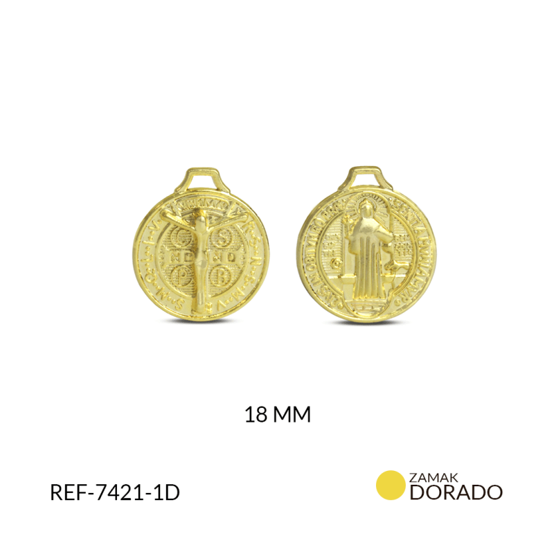 Medalla zamak san benito 18 mm color dorado / x und / Ref-7421-1D