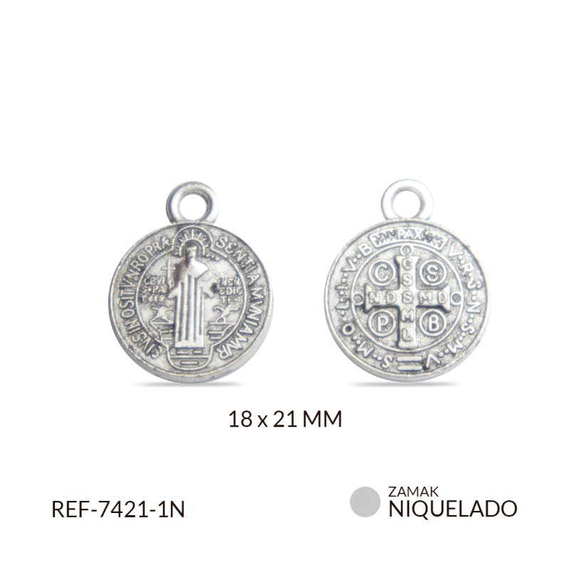 Medalla zamak San benito 18x22mm / Paquete x 12 und / Ref-7421-1N / Ref-7421-1N