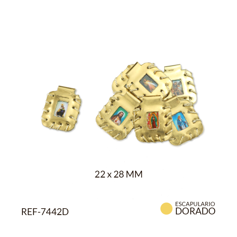 Escapulario cuero dorado 22x28mm / x par / Ref-7442D / Ref-7442D