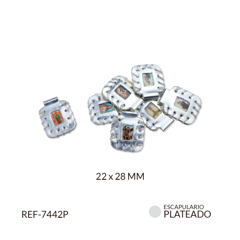 Escapulario cuero plateado 28x22mm / x par / Ref-7442P / Ref-7442P