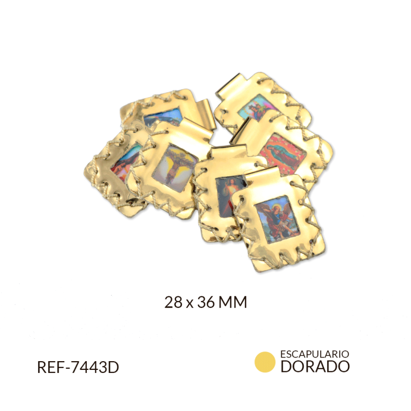Escapulario cuero dorado 28 x 36 mm / x par / Ref-7443D / Ref-7443D