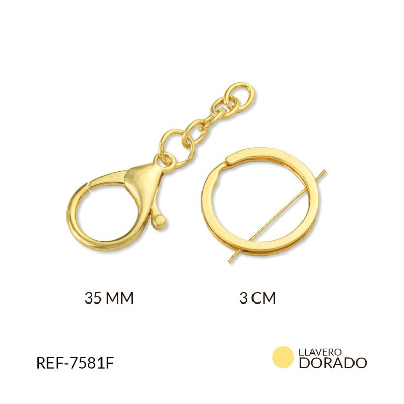 Llavero con mosqueton hierro 35mm , 3cm color dorado / x unidad / Ref-7581F / Ref-7581F