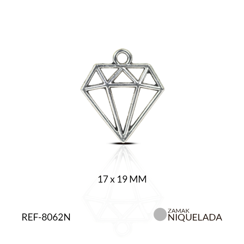 DIJE ZAMAK DIAMANTE NIQUELADO/ PAQUETE x 12 UND/17x19mm / REF-8062N