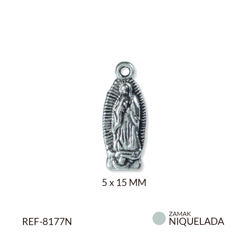 Dije zamak Virgen Guadalupe 15x6mm / paquete x 12 unidades / ref-8177N / REF-8177N