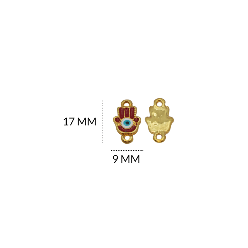 CENTRO PULSERA EN ZAMAK MANO FORTUNA ROJA 17 X 9MM / color dorado / X UNIDAD / REF-8330DROJA / REF-8330Droja