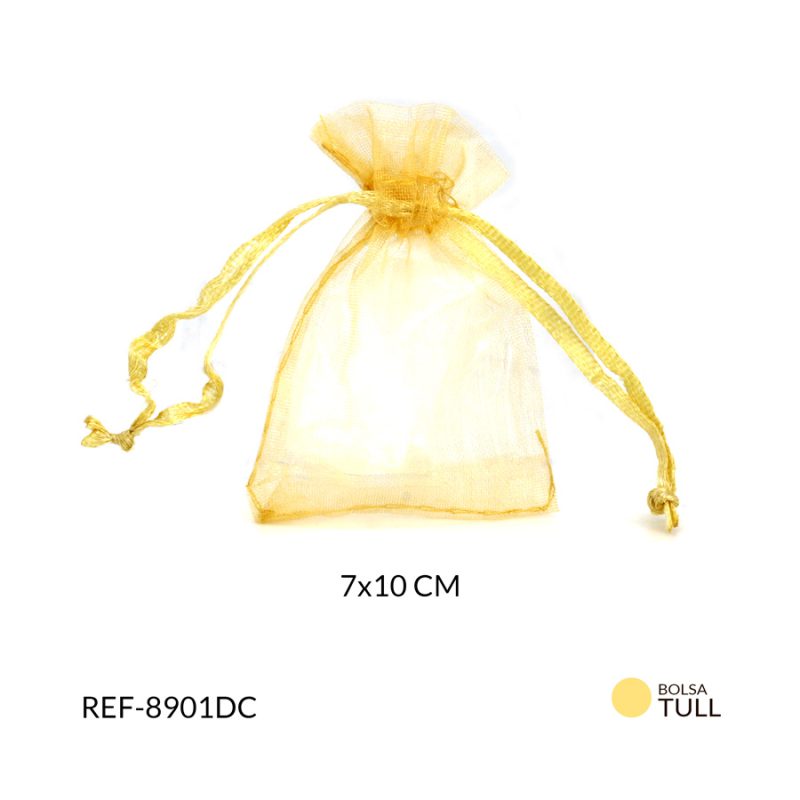 Bolsa tull 7 x 10 / 7 x 9 cm dorado / paquete x 6 unidades / Ref-8901DC / Ref-8901DC