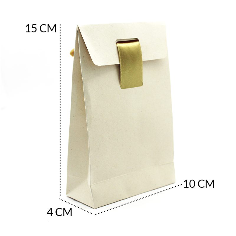 Bolsa papel kraft cinta dorado 4x10x15 cm / x unidad / Ref-8935 / Ref-8935-dorado