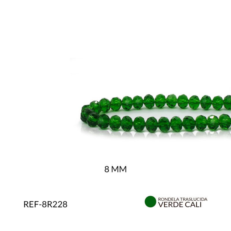 Rondela traslucida verde botella 8mm / x sarta / Ref-8R228 / Ref-8R228