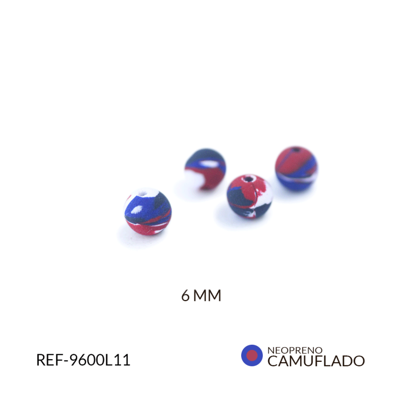 BOLA NEOPRENO CAMUFLADO LISO ROJO, AZUL, BLANCO 6mm / PAQUETE x 12 UND / REF-9600L11