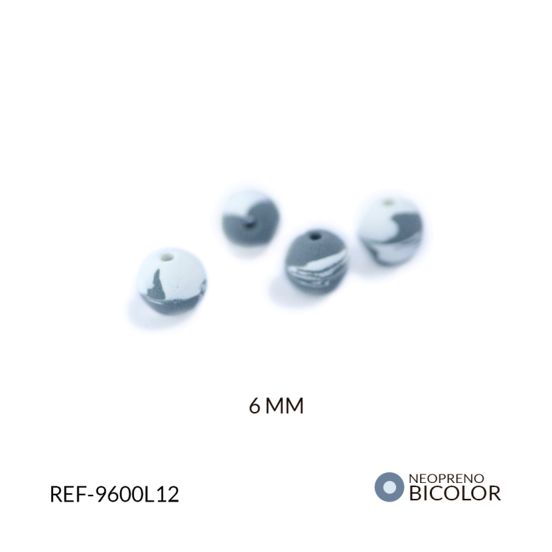 BOLA NEOPRENO BICOLOR BLANCO-GRIS 6MM / paquete x 12 und / Ref-9600L12