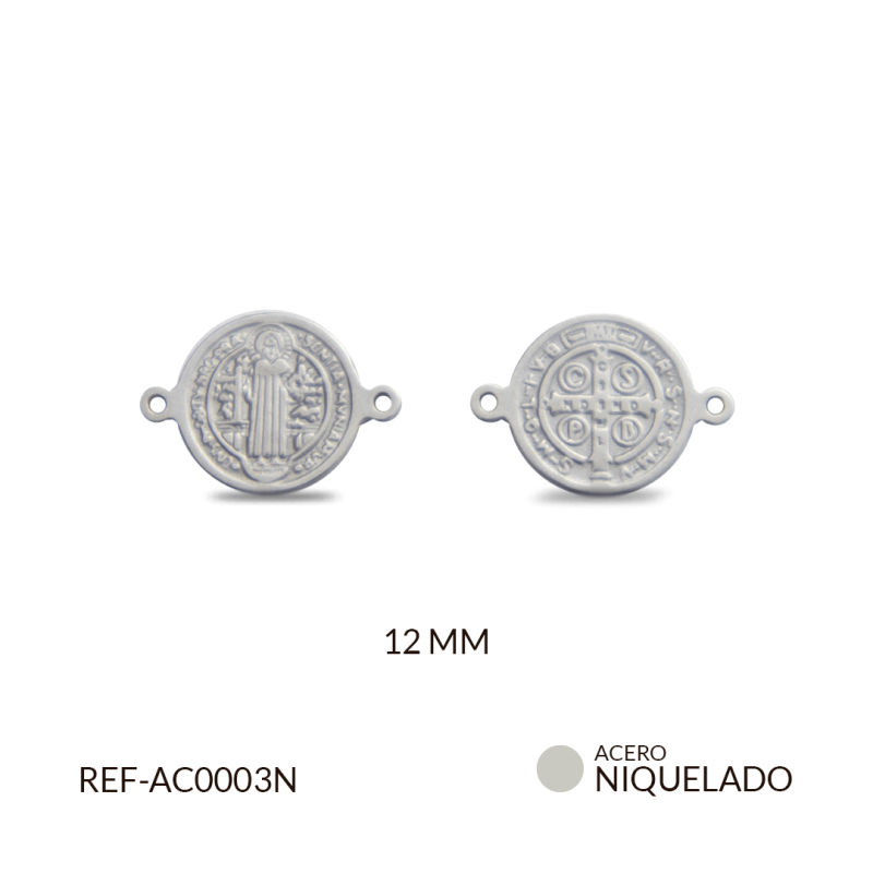 Centro pulsera acero San Benito fundido 12mm / x unidad / Ref-AC0003N / Ref-AC0003N