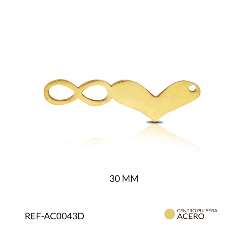 Centro pulsera acero corazón infinito 30 mm color dorado / x und / Ref-AC0043D