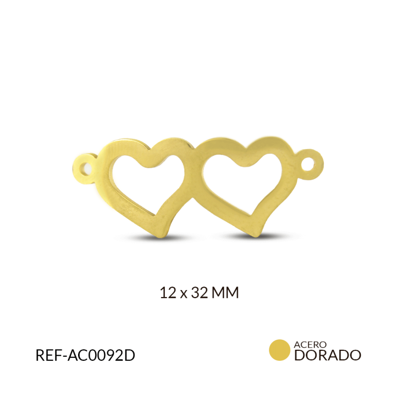 CENTRO PULSERA EN ACERO 2 CORAZONES 12 X 32 MM / x und / REF-AC0092D