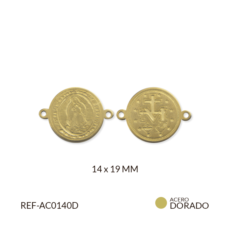 Centro pulsera acero virgen Guadalupe fundido 14x19mm / x unidad / Ref-AC0140D / Ref-AC0140D