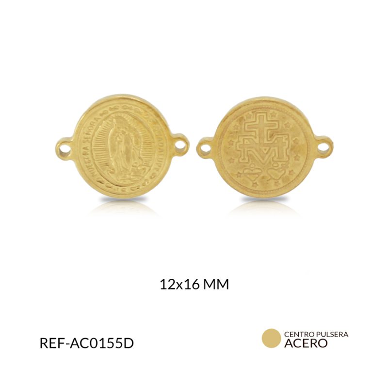 Centro pulsera acero dorado virgen guadalupe fundido 12x16mm / x unidad / Ref-AC0155D / Ref-AC0155D