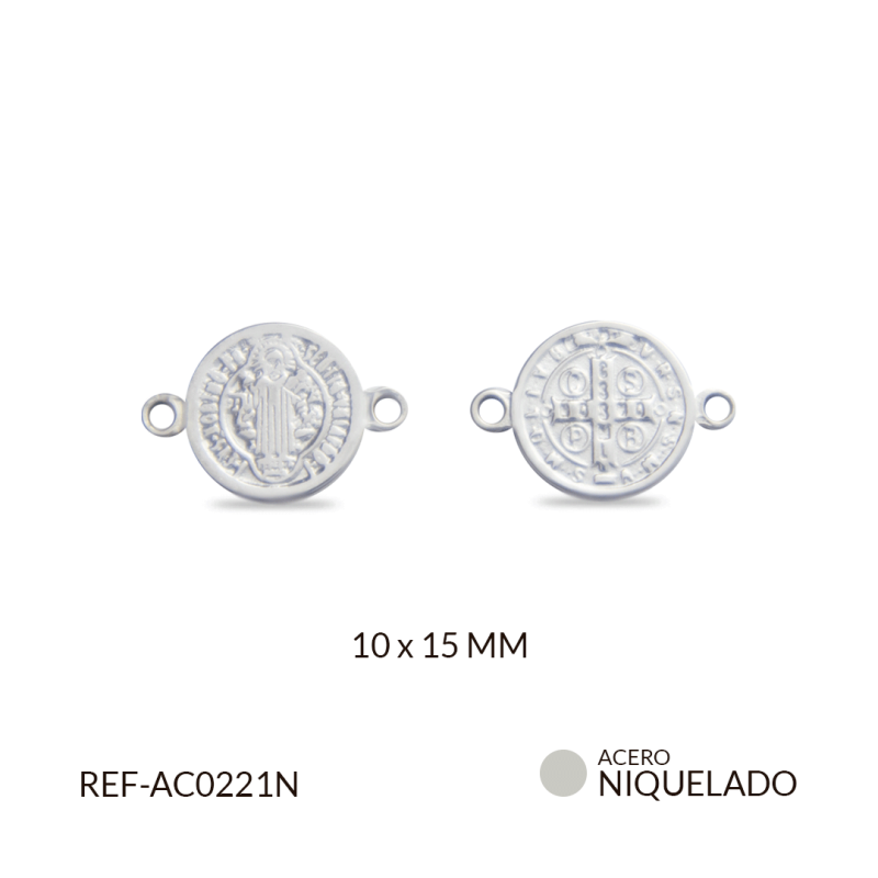 Centro pulsera en acero san Benito 10mm / x unidad / Ref-AC0221N / REF-AC0221N
