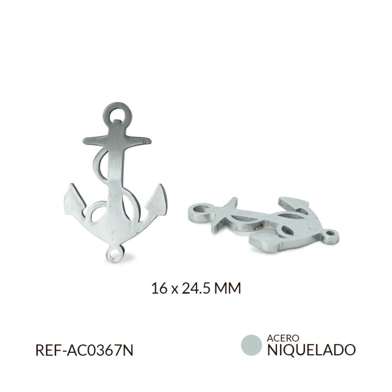 Centro pulsera acero ancla 16x24.5mm / x unidad / Ref-AC0367N / Ref-AC0367N