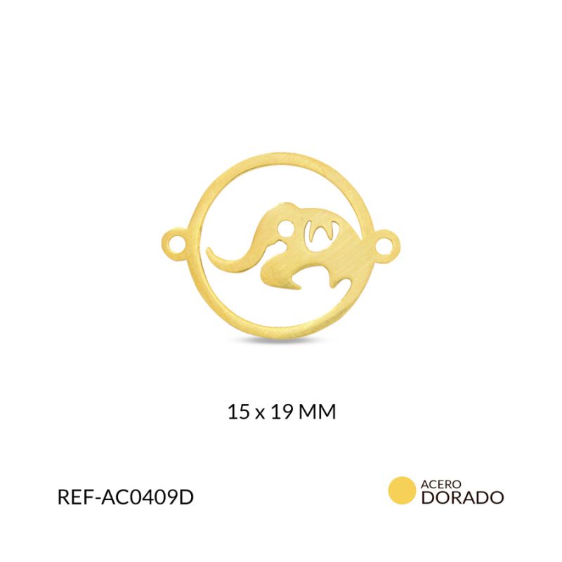 Centro pulsera acero circulo elefante 15x19 mm / x unidad / Ref-AC0409D