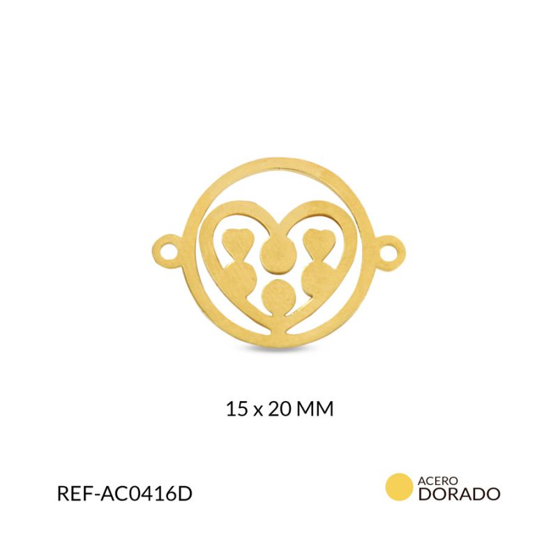 Centro pulsera acero circulo silueta corazón 15x20mm / x und / Ref-AC0416D / Ref-AC0416D