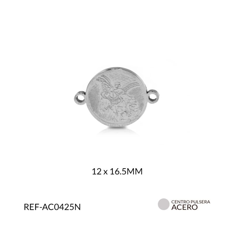 Centro pulsera acero niquelado grabado san miguel 12x15.5 mm / x unidad / Ref-AC0425N / Ref-AC0425N