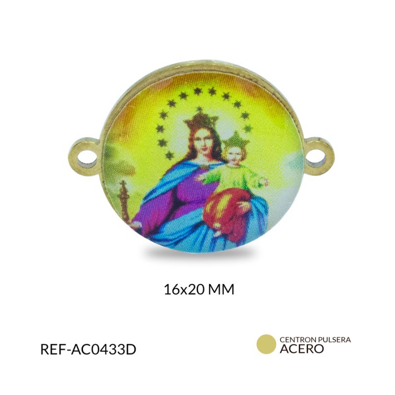 Centro pulsera acero circulo virgen del carmen en resina 16 x 20 mm / x unidad / Ref-AC0433D