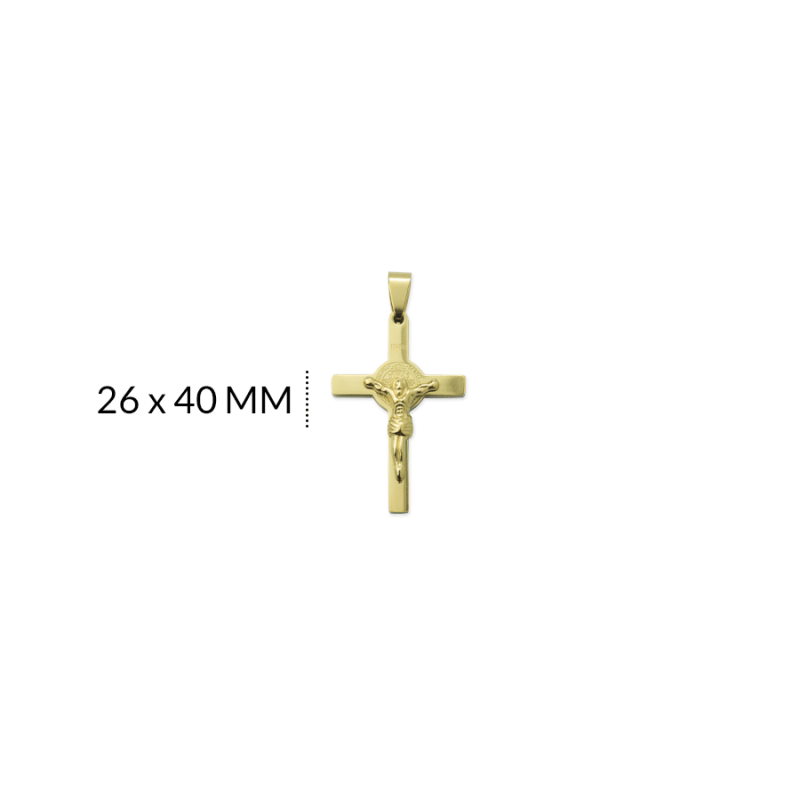 Cruz acero cristo relieve san benito 26 x 40 mm / x unidad / Ref-AC2128D